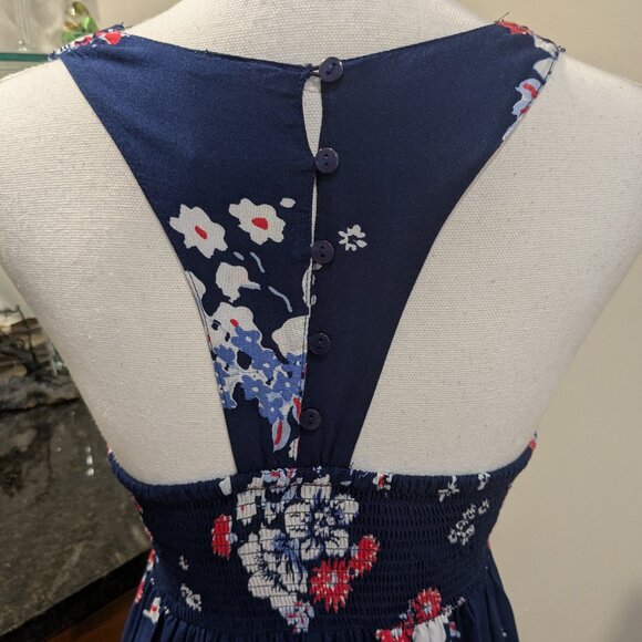 Japna Size Small Navy Floral Maxi Dress - V-Neck Smocked Waist & Button-Back - Picture 8 of 8